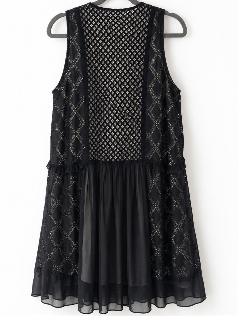 Sandro Paris Black Lace Mesh Mini Dress Sheer Sleeveless Boho Size 1 - Picture 3 of 9